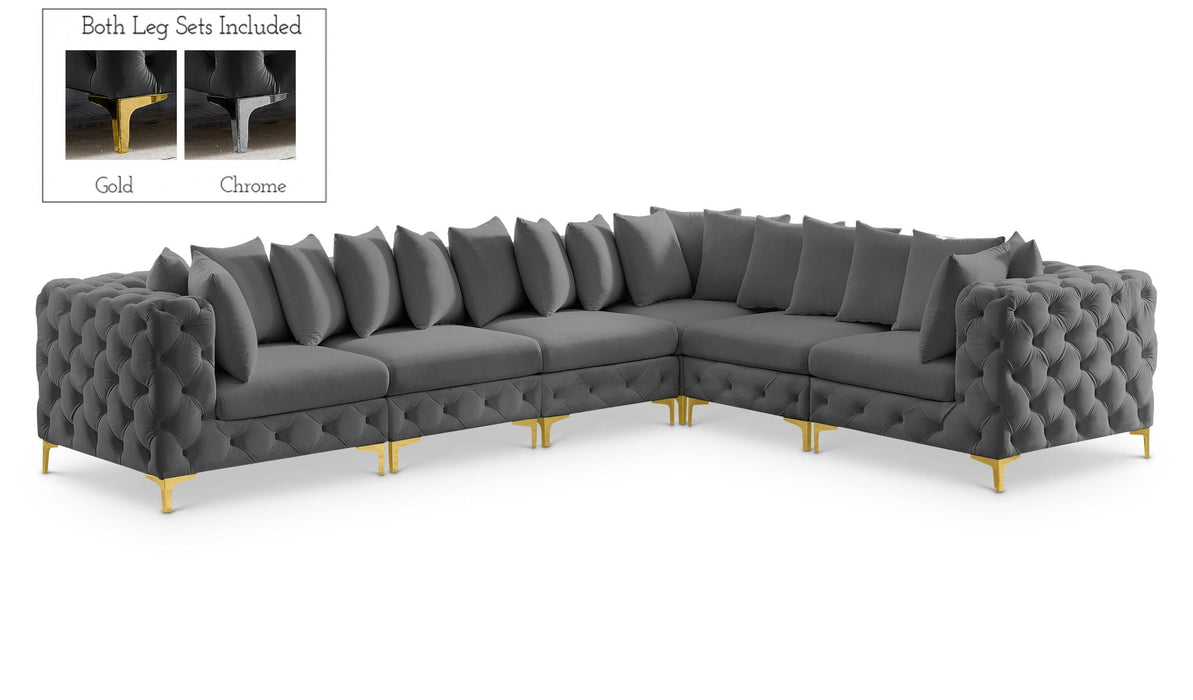Seccional modular tapizado de terciopelo Tremblay de 139" de 6 piezas