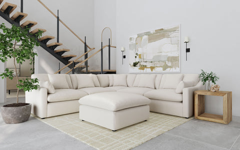 Sofá seccional modular tapizado Hobson de 6 piezas color marfil