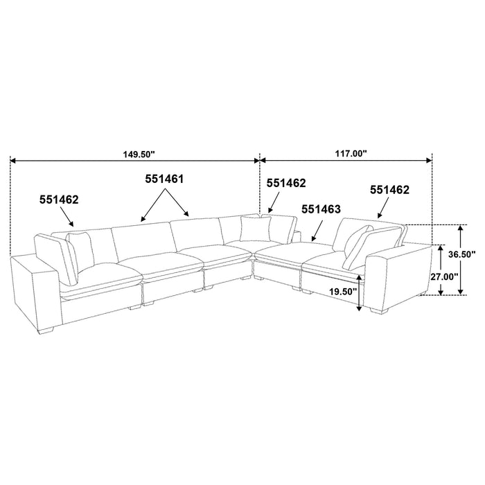 Lakeview 6-piece Upholstered Modular Sectional Sofa with 3 Corner Chairs Ivory