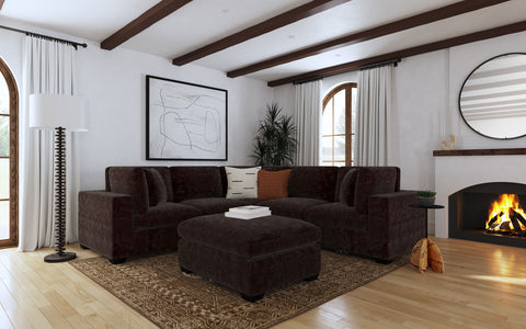 Seccional modular tapizado Lakeview de 6 piezas con 3 sillas esquineras - chocolate