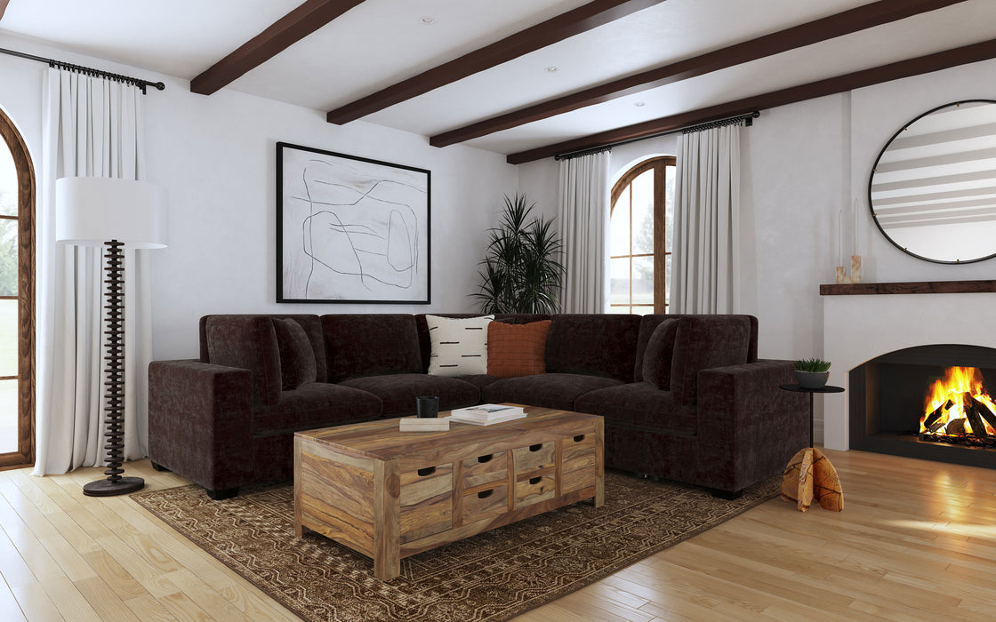 Lakeview 6-piece Upholstered Modular Sectional with 3 Corner Chairs Chocolate