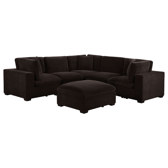 Lakeview 6-piece Upholstered Modular Sectional with 3 Corner Chairs Chocolate