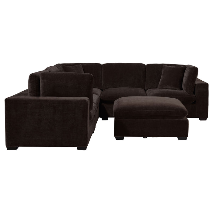 Lakeview 6-piece Upholstered Modular Sectional with 3 Corner Chairs Chocolate