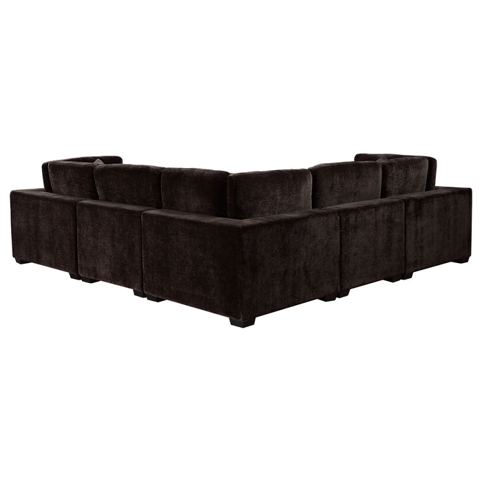 Lakeview 6-piece Upholstered Modular Sectional with 3 Corner Chairs Chocolate