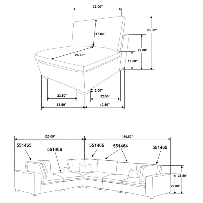 Lakeview 6-piece Upholstered Modular Sectional with 3 Corner Chairs Chocolate