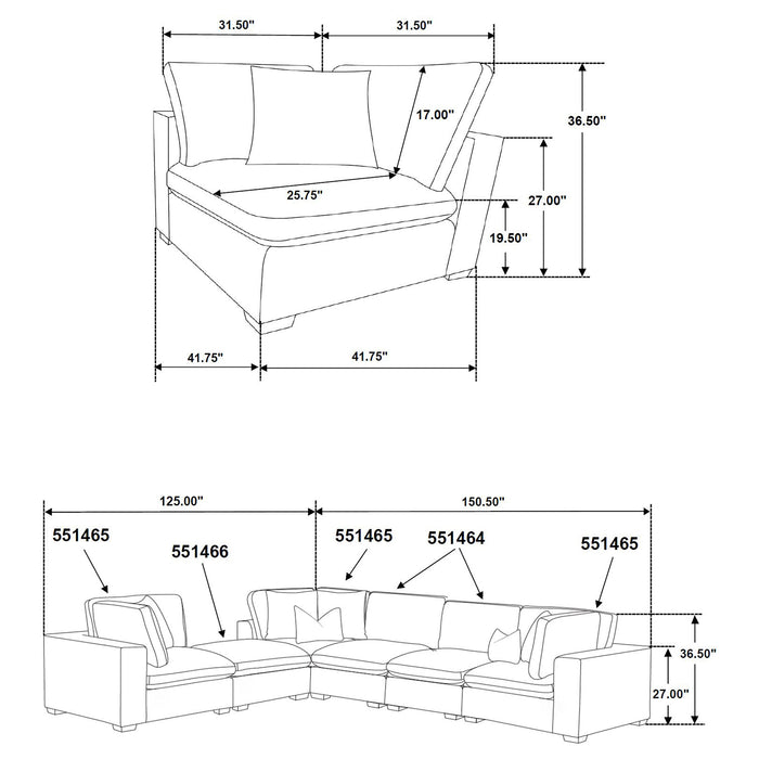 Lakeview 6-piece Upholstered Modular Sectional with 3 Corner Chairs Chocolate