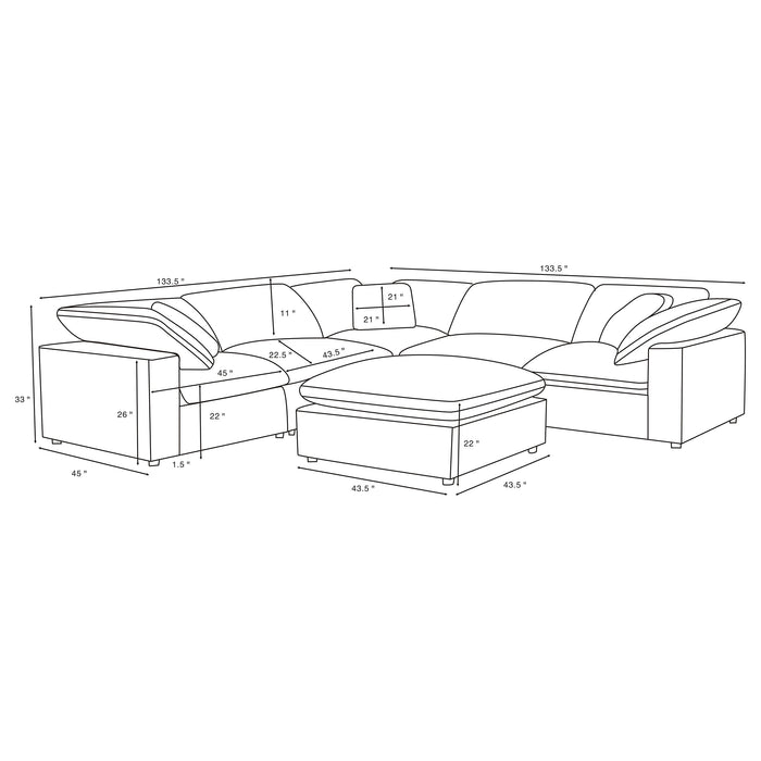 Raleigh 6-piece Boucle Upholstered Modular Sectional with 3 Corner Chairs Ivory