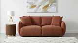 Sofá modular de dos plazas tapizado en tela Elysia, color coral
