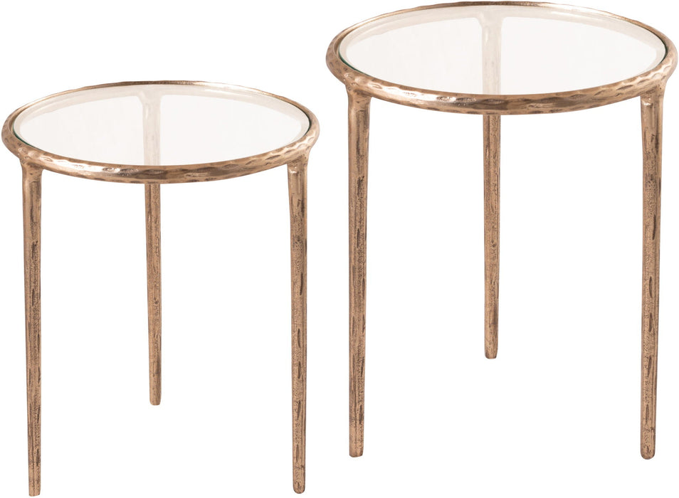 Mesa auxiliar nido con cubierta de vidrio con base de aluminio Evren de 2 piezas