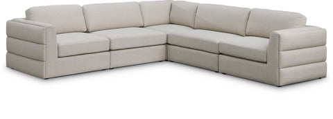 Seccional modular tapizado de tela con textura de lino Beckham de 114" de 5 piezas