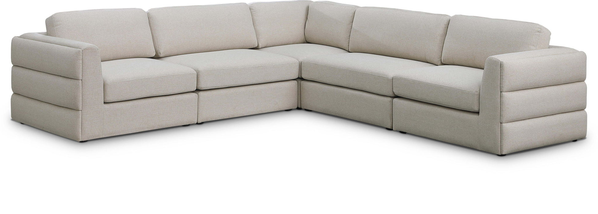 Seccional modular tapizado de tela con textura de lino Beckham de 114" de 5 piezas
