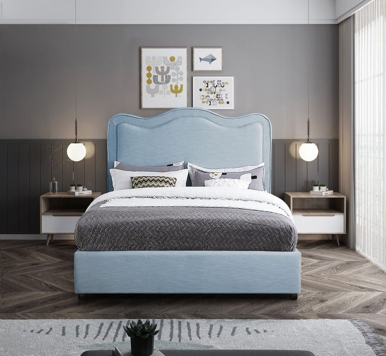 Cama tapizada de tela con textura de lino Felix