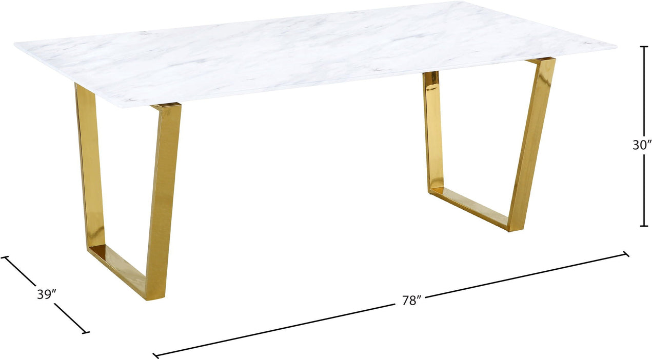 Cameron 78" Marble Veneer Top And Gold Steel Base Dining Table
