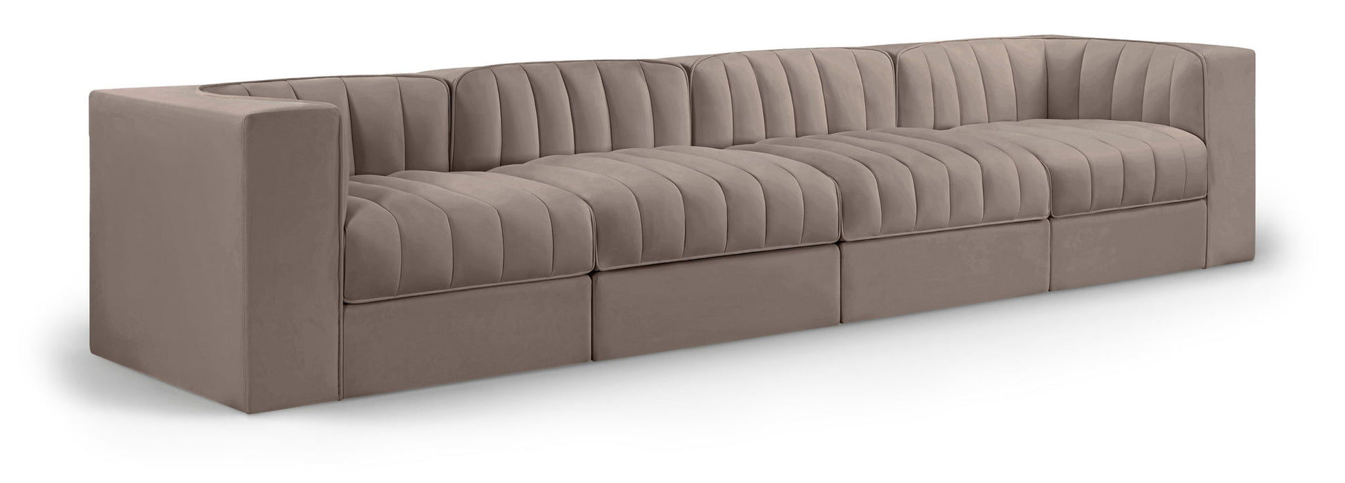 Rummi 126" Velvet Performance Fabric Upholstered 4pc. Modular Sofa