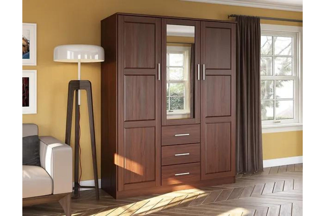 7113 Palace Imports Cosmo Solid Wood 3-Door Wardrobe with Mirror With Optional Shelves
