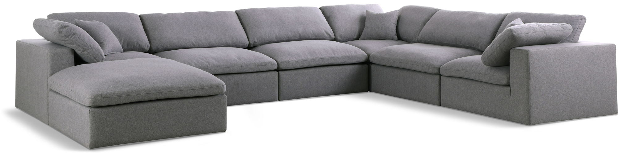 Serene 158" Linen Textured Fabric Upholstered Deluxe Comfort 7pc. Modular Sectional