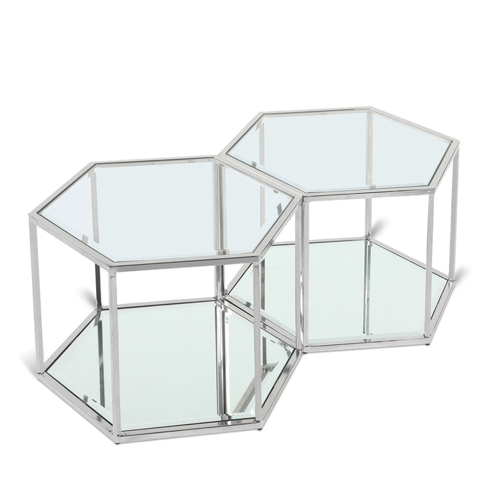 Mesa de centro modular de vidrio y de acero Sei de 2 piezas