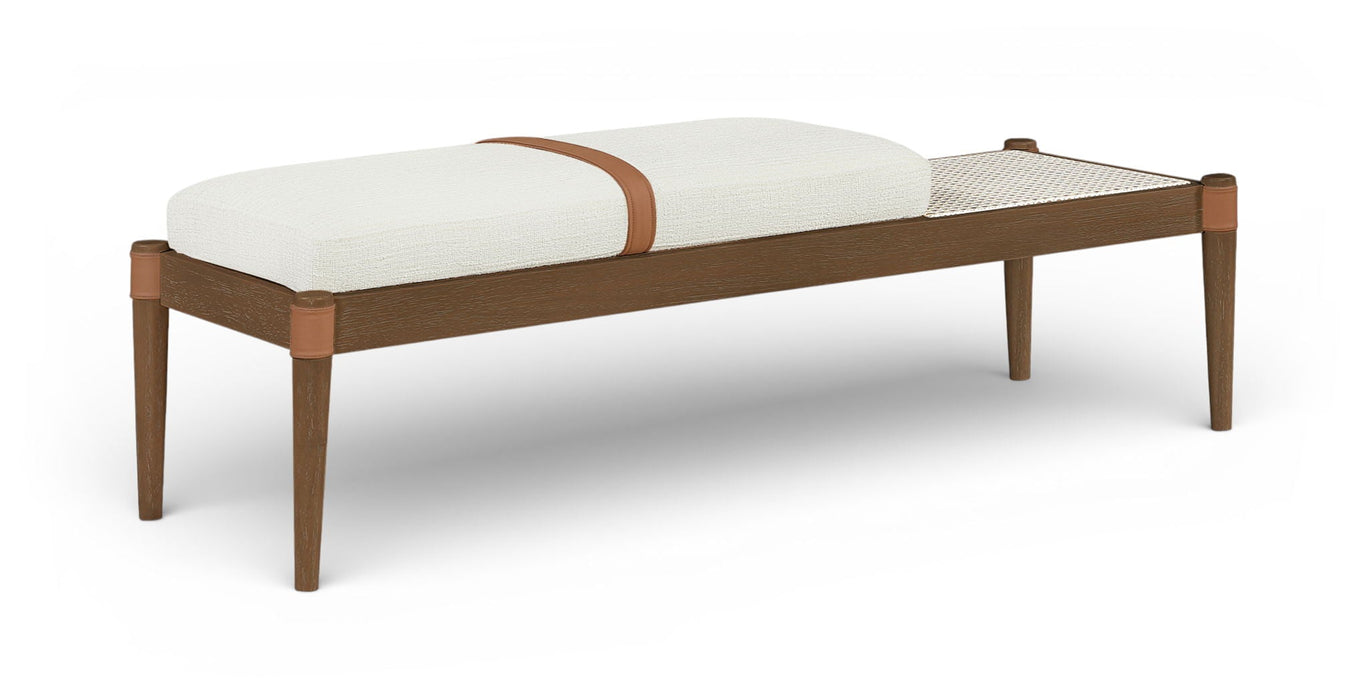Nara Cane And Linen Textured Fabric Upholstered Bench