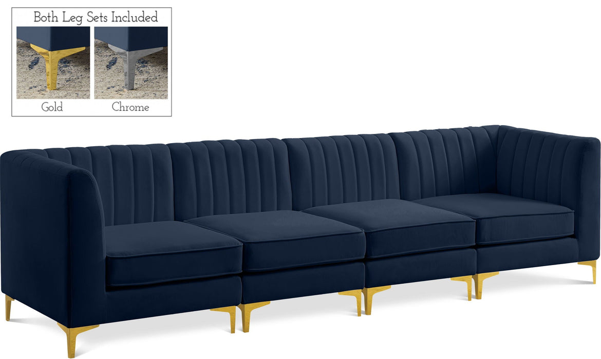 Sofá modular tapizado de terciopelo Alina de 116.5" de 4 piezas