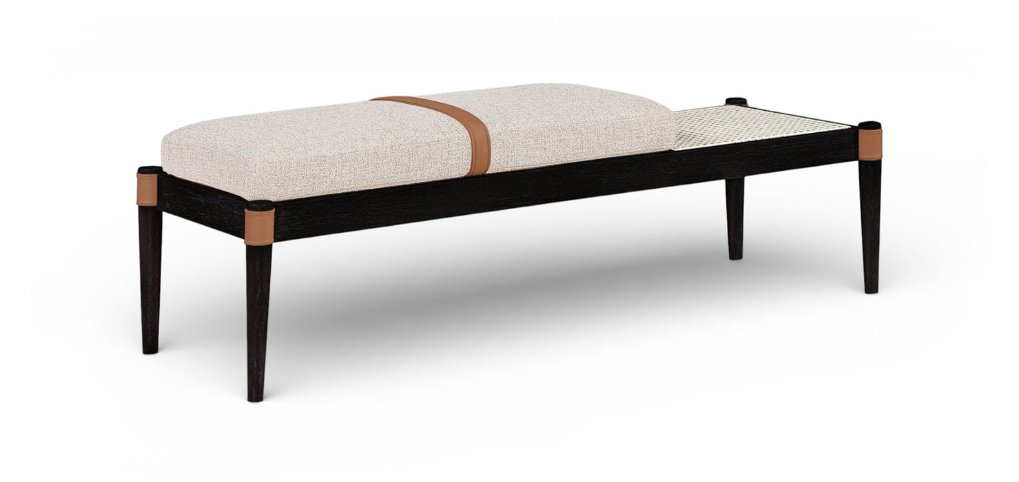 Nara Cane And Linen Textured Fabric Upholstered Bench