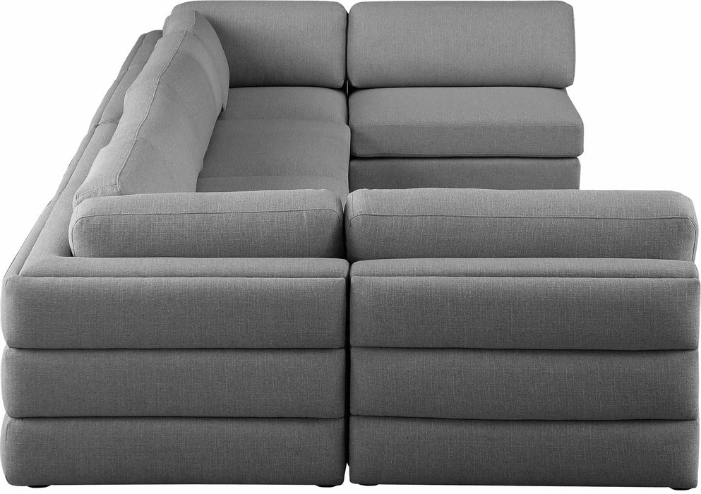 Seccional modular tapizado de tela con textura de lino Beckham de 114" de 6 piezas