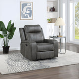 Sillón reclinable tapizado Raelynn con reposabrazos de líneas rectas gris