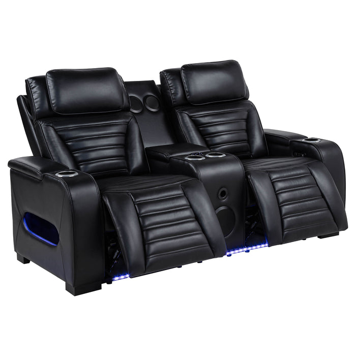 Zuma Faux Leather Dual Power Reclining LED Loveseat Black