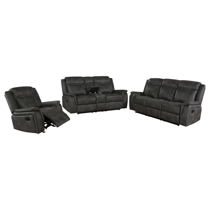 Lawrence 3-piece Upholstered Reclining Sofa Set Charcoal