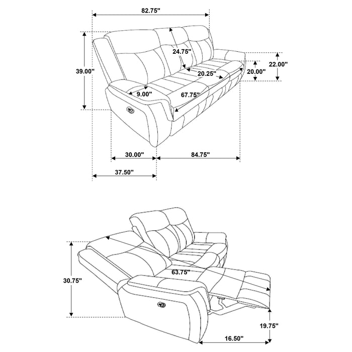 Lawrence 3-piece Upholstered Reclining Sofa Set Charcoal