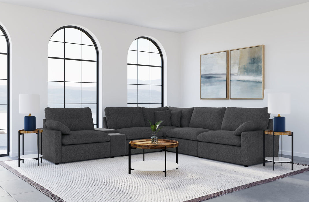 Sofá seccional reclinable eléctrico modular Collins de 6 piezas en marrón chocolate