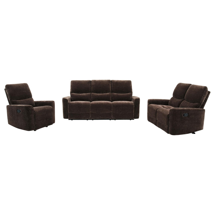 Juego de sofás tapizado reclinable Navarro de 3 piezas - marrón oscuro