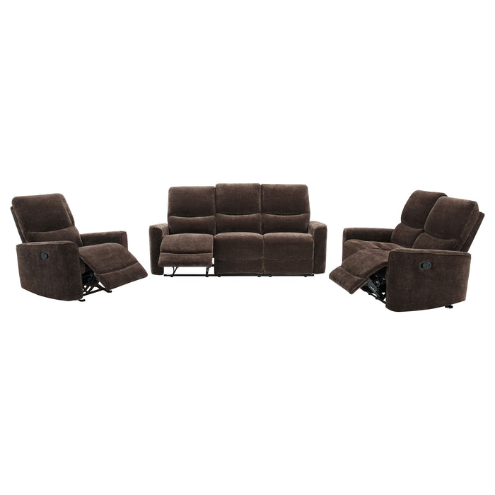 Juego de sofás tapizado reclinable Navarro de 3 piezas - marrón oscuro
