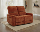 Loveseat reclinable tapizado en felpilla Navarro, color naranja quemado