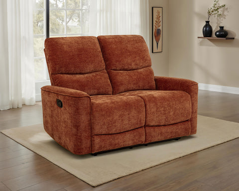 Loveseat reclinable tapizado en felpilla Navarro, color naranja quemado