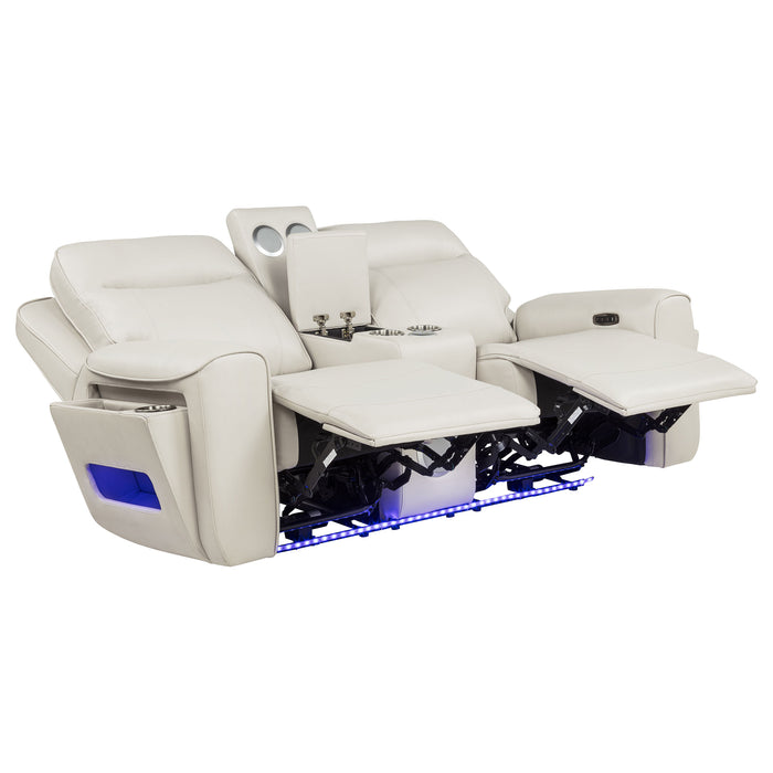 Rojas Dual Power Reclining Loveseat with Bluetooth Speakers Greige