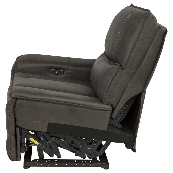 Reclinable eléctrico de estilo transicional con brazo izquierdo Marcell con carga USB - gris
