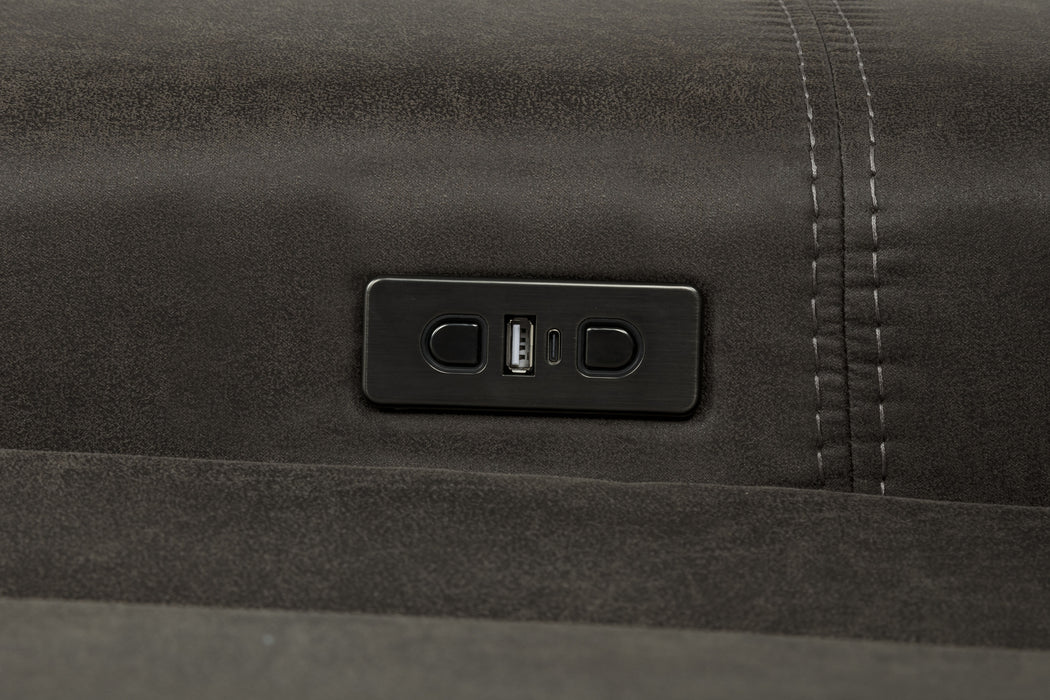 Reclinable eléctrico de estilo transicional con brazo izquierdo Marcell con carga USB - gris