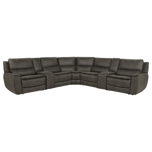 Marcell 7-Piece L-Shaped Power Reclining Sectional with Dual Consoles Grey