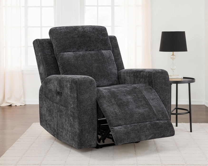 Sillón reclinable eléctrico Kennett tapizado en chenilla marfil