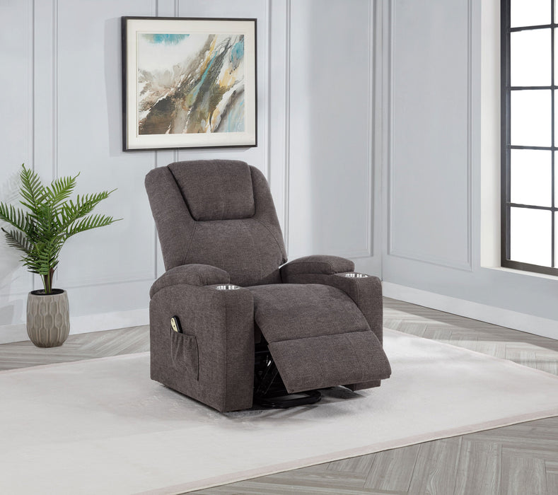 Sillón de masaje reclinable con elevación eléctrica tapizado en felpilla Louie, gris