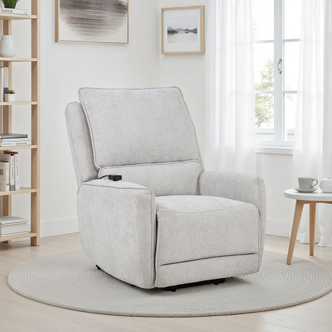 Sillón reclinable eléctrico dual Sylmar tapizado en chenilla gris paloma