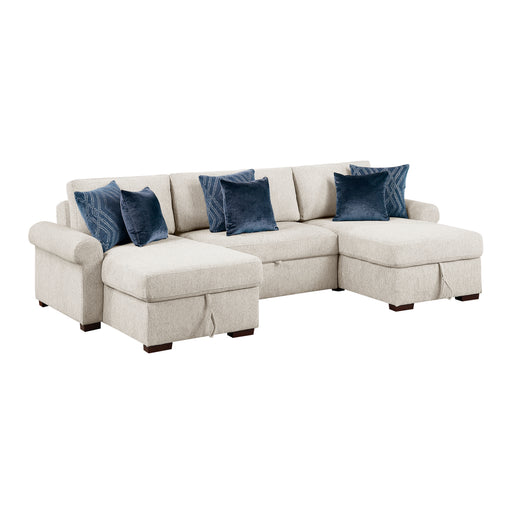 8548BE*4VC15ACLA4 3-Piece Sectional with Two Reversible Chaises, Pull-out Bed, Hidden Storage, Click Motion Back and Two Roll Arms