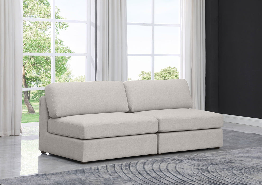 Loveseat modular tapizado de tela con textura de lino sin brazos Beckham de 76" de 2 piezas