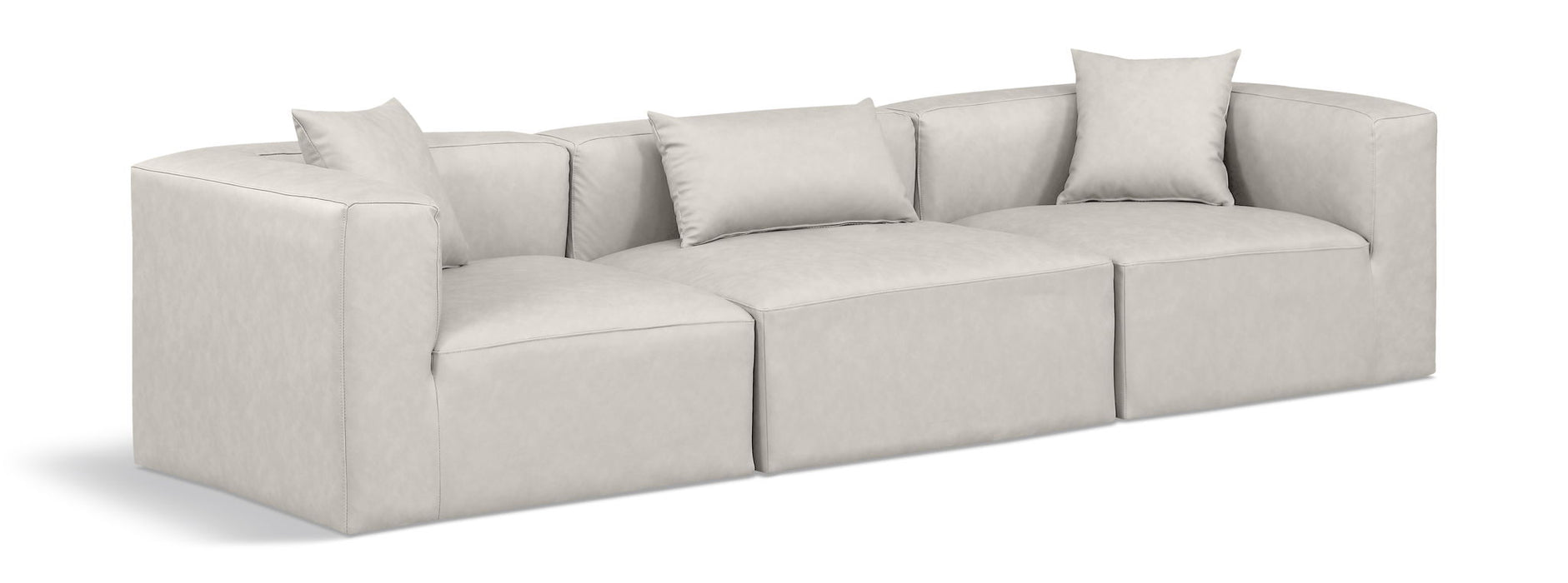 Cube 108" Vegan Leather Upholstered 3pc. Modular Sofa