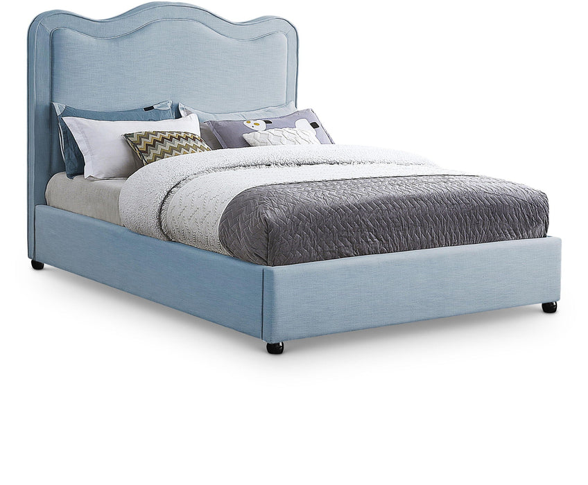 Cama tapizada de tela con textura de lino Felix