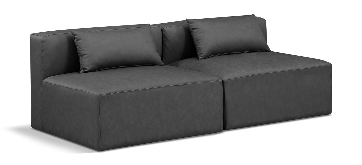 Cube 72" Vegan Leather Upholstered 2pc. Armless Modular Loveseat