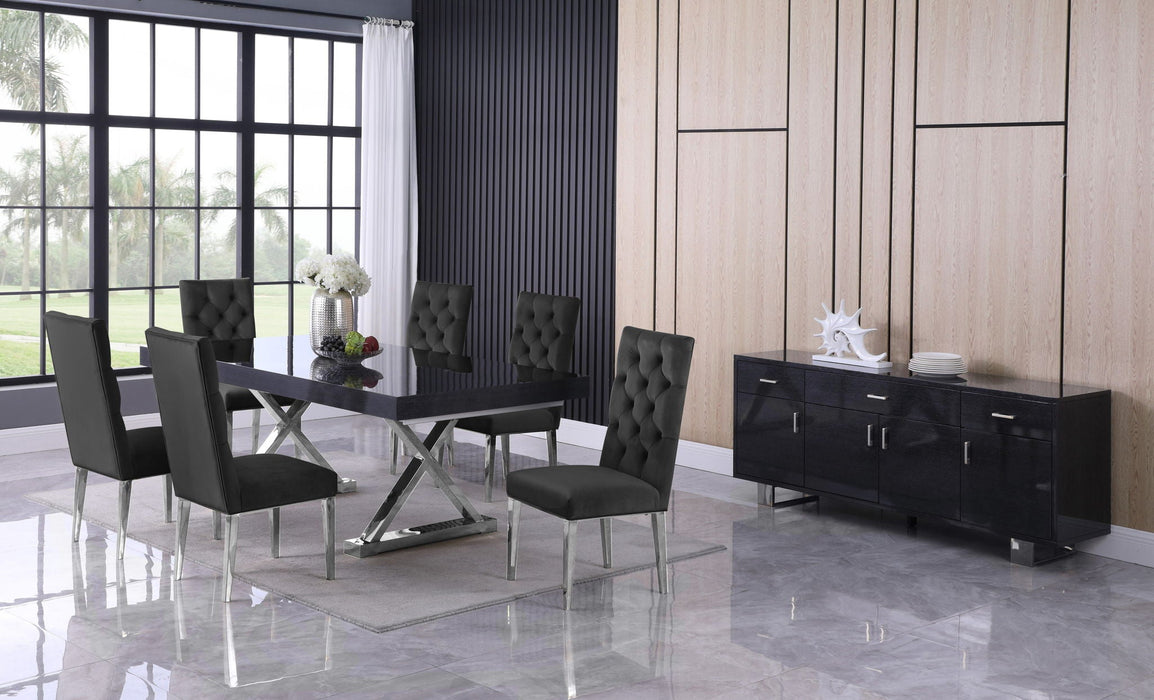 Excel 84" / 103.75" / 1123.5" Lacquer Finish Top And Stainless Steel Base 2 Leaf Extendable Dining Table
