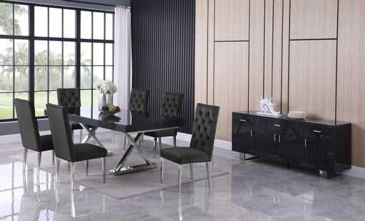 Excel 84" / 103.75" / 1123.5" Lacquer Finish Top And Stainless Steel Base 2 Leaf Extendable Dining Table