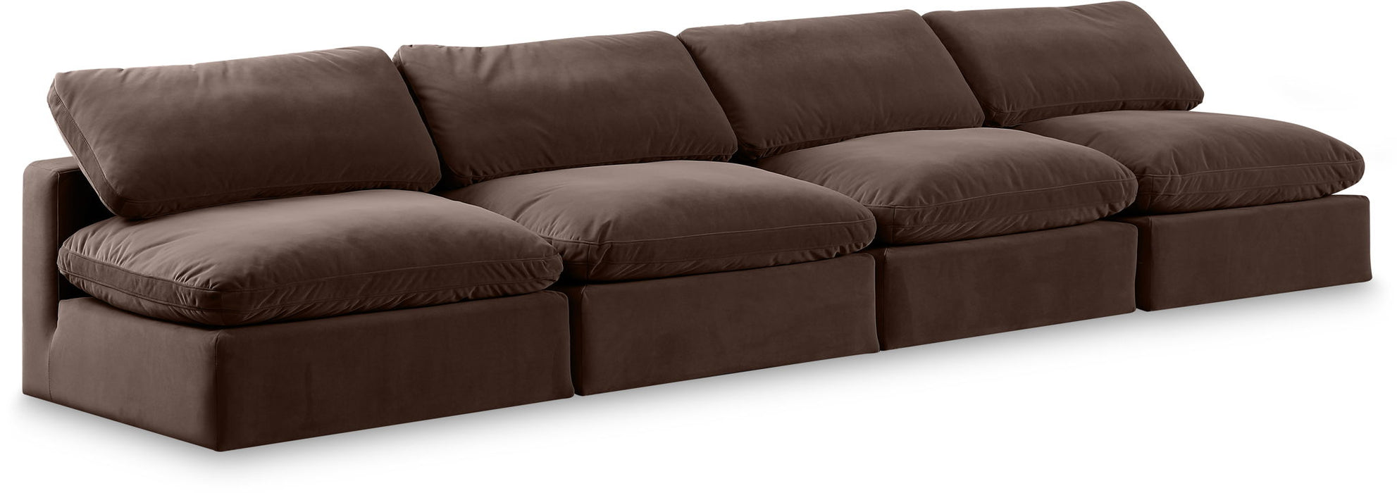 Comfy 156" Velvet Upholstered 4pc. Armless Modular Sofa