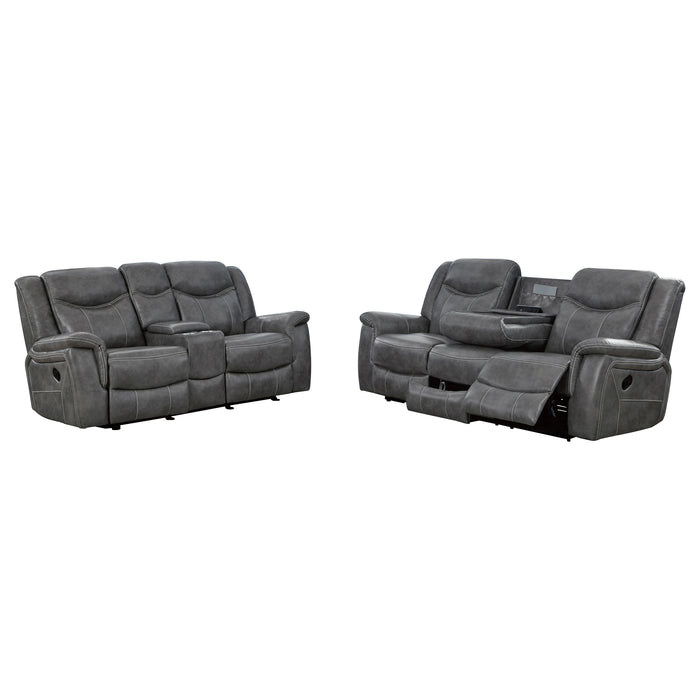Conrad 2-piece Upholstered Padded Arm Motion Sofa Set Grey
